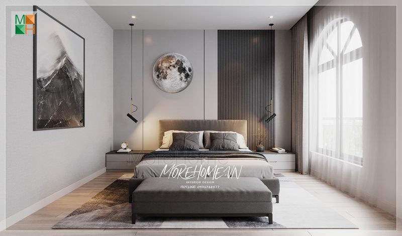 Thiết kế phòng ngủ không gian riêng nội thất bố trí sắp xếp thoải mái phù hợp cho sử dụng hằng ngày của gia chủ.